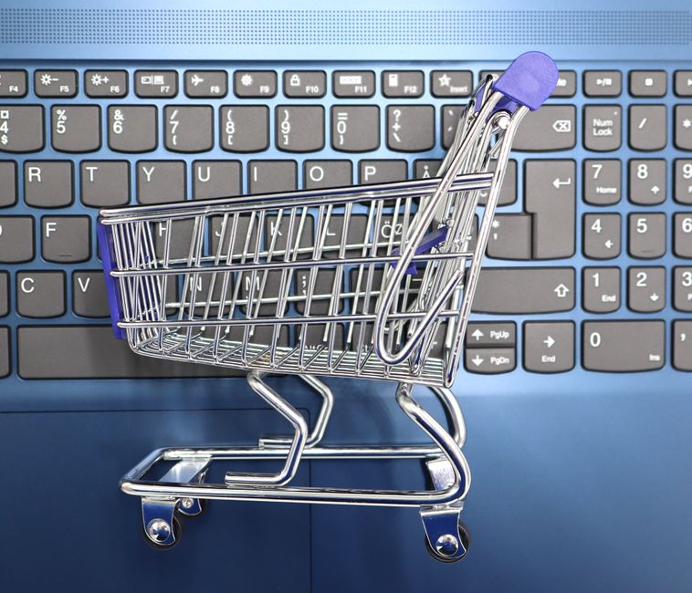 Online store checkout screen on a laptop representing ecommerce website cost in India