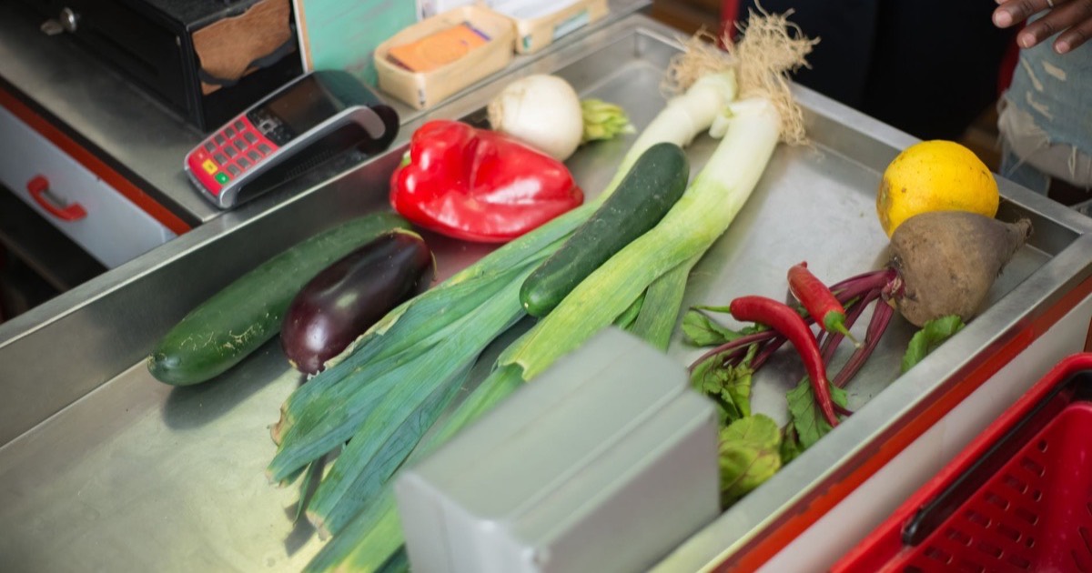 Supermarket billing software at a checkout counter